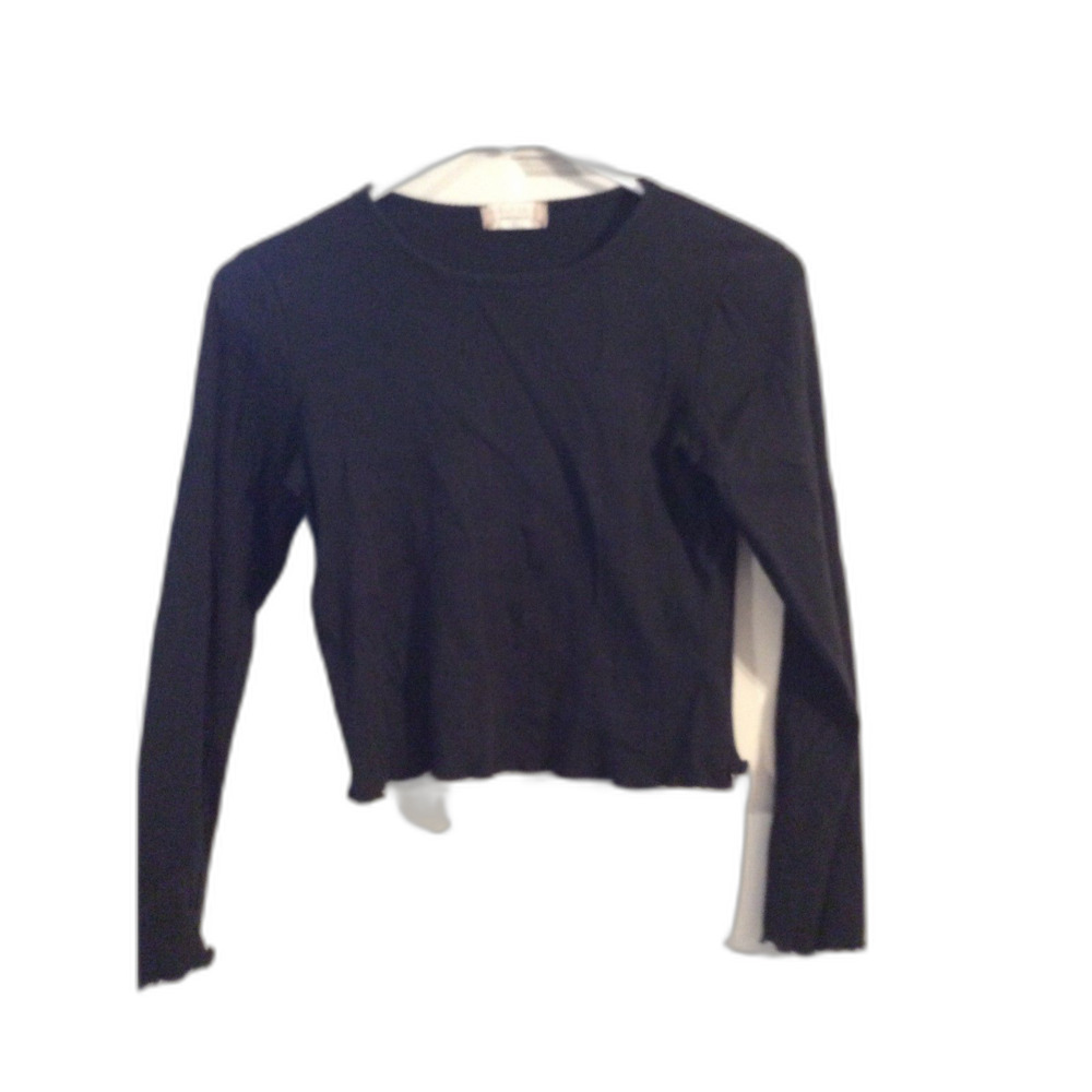 Altar'd State Large Ribbed Long Sleeve Crop Top Womens L Black Ribbon Hem